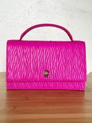 Alexander Mcqueen Fuscia Pink Pleated Leather Top Handle/Crossbody Chain Bag
