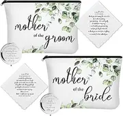 6 Pack Mother of the Bride Gifts Mother of the Groom Gifts Set Includes 2 Leaves Cosmetic Bag 2 Makeup Mirror 2 Mom Handkerchief for Women Wedding Engagement Proposal Bridal Shower