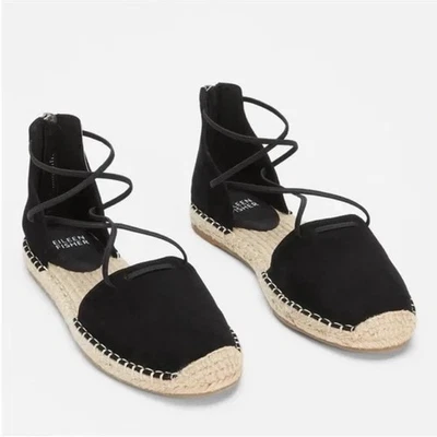 Eileen Fisher Lace Espadrille Flat Sandal 8 Bohemian Beach Vacation Chic Black