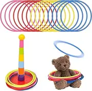 Pack of 15 Throwing Rings, 13 cm Plastic Toss Rings Set for Ring Toss Game in 4 Colours, Ring Toss Game Children Colourful Coordination Rings, Rings Throwing for Party Favour Games, Carnival, Garden