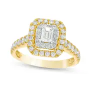 1.0 CT. T.W. Emerald-Cut Natural Diamond Double Frame Engagement Ring in Solid 14K Gold