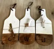 NWT Mud Pie Marble&Wood Cheese Bread Charcuterie Board Monogram Letter C or J