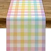 Pudodo Easter Buffalo Plaid Check Table Runner Spring Holiday Farmhouse Fireplace Kitchen Dining Room Home Party Decoration (13" x 72")