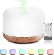Yakiter 500ml Essential Oil Diffuser, Ultrasonic Aromatherapy Aromatherapy Oil Diffuser with Remote Control, Timer, Auto Off Safety Switch, 7 LED Light Colors for Home Office