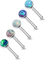 [Lsnevsie] 18G 20G 22G Titanium Nose Rings Studs for Women Men G23 Opal Nose Piercing Jewelry Top Opal 1.5mm 2mm 2.5mm 3mm 5Pcs