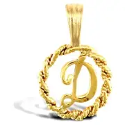 9ct Gold D Initial Pendant Rope Design | Yellow Gold Necklace Gift