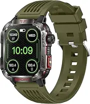 HT29 Big Display Smart Watch, 500mAh Extra-Large Battery, Stainless Steel Body Rugged Military Smartwatch Make/Answer Call, Android iOS,Green