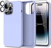 For iPhone 13 Pro Silicone Case with Screen Protector & Camera Lens Protector [Set Of 3] 360 Protection Pack for iPhone 13 Pro 6.1", Purple