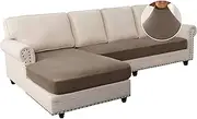 Smarcute Sofa Cover with Chaise L Shape Velvet Couch Cover for Sectional Sofa Chaise Lounge Sofa Cover 2 Piece Sectional Couch Covers Washable (3 Seater + 1 Chaise, Ivory)