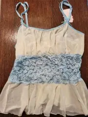 NWT CABERNET NYLON SPNDX LACE & MESH CAMI ADJ STRAPS 4229 WHITE/BLUE 1X
