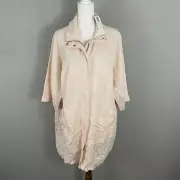 NEW Chicos $149 Linen Topper Jacket Size 3 Peach Blush Cutwork Pockets Full Zip