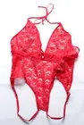 Lovehoney Women's Crotchless Deep Plunge Lace Teddy DM3 Red One Size NWT