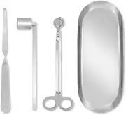 Candle Care Kit Silver – Includes Wick Trimmer, Snuffer, Dipper, Tray for Perfect Burn, No Smoke, Elegant & Functional