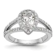 0.75ct. CZ Solid Real 14K White Gold Pear Pear Halo Engagement Ring