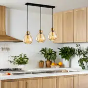 Tulip Glass Ribbed Bar Pendant Light 3Lt in Bronze Amber or Smoke Wine