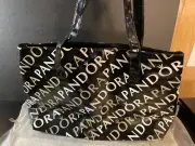 Pandora Jewelry Vinyl Black & White Tote Bag Vinyl Zipper 16" X 10"