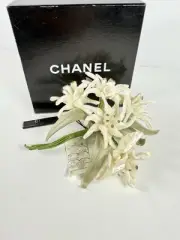 CHANEL WHITE EDELWEISS FLOWER PIN BROOCH IN ORIGINAL TAGS, GIFT BOX