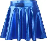 [YiZYiF] Kids Girls Shiny Metallic Flared Skater Skirt Dancewear A Line Circle Short Skort Skirts Halloween Dress Up
