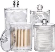 4 Pack Qtip Holder Dispenser for Cotton Ball, Transparent Dust-proof Cotton Ball Pad Swabs Make Up Pads Dispenser, Bathroom Accessories Storage Organization Vanity Makeup Organizer