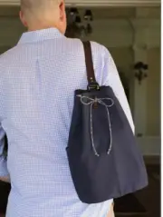 THREAD & WHISK Larkspur Blue Canvas & Leather Two Bottle Sling Tote USA B