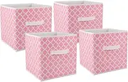 [DII] Foldable Fabric Storage Containers for Nurseries, Offices, Closets, Home Décor, Cube Organizers & Everyday Storage Needs, (Large - 11 x 11 x 11) Pink Sorbet Lattice - Set of 4