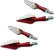 TDR 4pcs Red Alloy Spike Style LED Indicators for Motorcycle, Amber Turn Signal Lights, Universal Fit 10mm