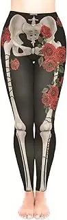 [Kamviluer] Halloween Leggings Women Halloween Costume Leggings Running Skeleton Tight Stretch Funny Yoga Pants