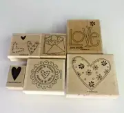 Stamp Up! Mixed Wooden Rubber Stamps Lot Of 6 Hearts Love