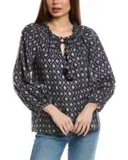 Tommy Bahama Diamond Cay Smocked Linen-Blend Peasant Top