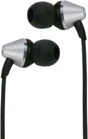 Memorex Stereo Earbuds Wired Remote and Cord Winder Silver Black New in Package