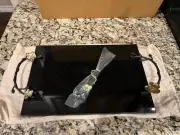 New Michael Aram Gold Orchid Black Granite Cheese Board With Knife And Bag & Box