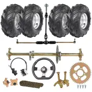 810mm Go Kart Quad ATV Rear Axle Kit+Steering Assembly+7'' Wheels+Brake