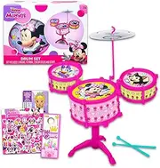 Minnie Mouse Drum Set for Girls - Bundle with Minnie Drum Music Set, Minnie Stickers, More | Minnie Musical Toys for Girls