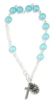 One Decade Rosary Bracelet with Clasp and Pearlized Beads (Aqua)|One Decade Rosa