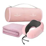Travel Pillow and Blanket Set Neck Pillows Soft Blankets Travel B-pink