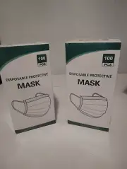 2 Boxes Of 100 Count 3 Layer Disposable Protective Face Mask Black