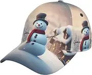 [YANYU] Merry Christmas Cute Snowman Print Adjustable Snapback Hat Baseball Cap Comfortable and Stylish for Men and Women Black, Black, One Size