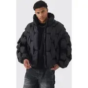 Mens Black Hand Weft Padded Puffer