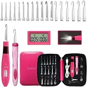 Knitiss Counting Crochet Hook Set Digital Crochet Hooks Set, Light Up Crochet Hooks for Stitch & Row Counter,18 Different Size Interchangeable Crochet Needle 2.0~14.0mm