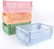Ausune Foldable Plastic Storage Box Set of 4 Mini Organizer Bins Desk Storage Solution for Students Durable Waterproof Stacking Baskets for Kitchen Office Bedroom Living Room