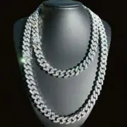 Full Iced 12mm 8.5" Bracelet ~ 24" Silver PT Cuban Choker Chain Fashion Necklace