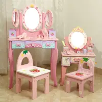 在飛比找蝦皮購物優惠-現貨草莓皇冠大三面鏡兒童仿真木製化妝台梳妝台 玩具 生日禮物