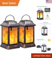 Vintage Solar Lantern with Flickering Flame - 2 Pack Bronze Weatherproof