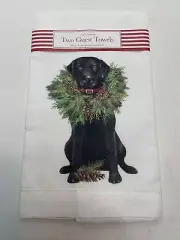 Mary Lake Thompson Linen Guest Towels Christmas Black Labrador Retriever Set /2
