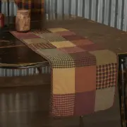 New Primitive MUSTARD RED BLACK HOMESPUN PATCHWORK QUILTED Table Runner 48"