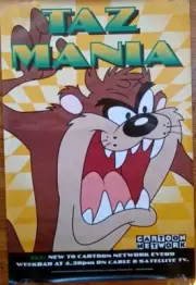 Vintage Original Subway Size Taz Mania Poster 90s Cartoon Network Looney Tunes