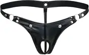 [Rswnyirn] Men's Faux Leather Pouch Bikini G-String Thong Lingerie with Buckle Pouch