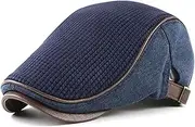 [QECEPEI] Vintage Knitted Flat Cap Mens Winter Warm Duckbill Hat Adjustable Splicing Newsboy Hats for Men