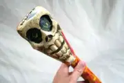 VTG SKULL CANE Jr CHARLIE PAINT MEMENTO MORI AMERICAN FOLK ART WALKING STICK USA