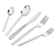 20-Piece Silverware Set, Silver Hammered Stainless Steel Flatware Set, Cutler...